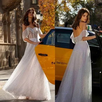 Свадебные платья 2021 года, Сексуальные аппликации с открытыми плечами, Кружевные Свадебные платья На заказ, Свадебное платье трапециевидной формы с открытой спиной