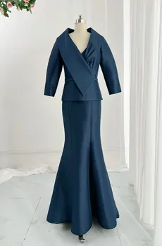 Лысо-синее сексуальное платье Русалки с глубоким V-образным вырезом и длинными рукавами, демонстрирующее тело для банкета, вечернее платье m2190