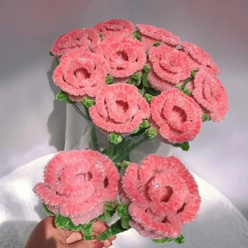 1шт Искусственных цветов Розы, Готовая Плюшевая скрученная палочка, Ручная работа, Предложение цветочного букета 