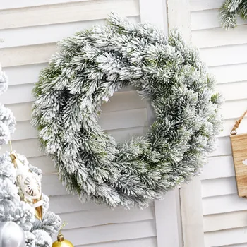 Венок из искусственного снега, рождественский декор из сосны с прикрепленными сосновыми шишками, снежные рождественские украшения