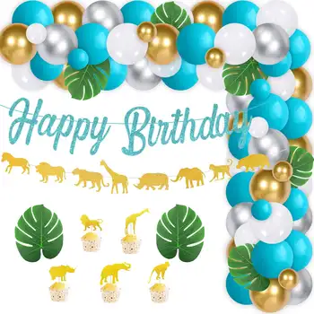 СЮРПРИЗ-украшения для вечеринки в честь дня рождения в стиле животных в джунглях, набор гирлянд, баннер с буквами, топперы с животными, принадлежности для украшения