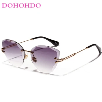 Женские и мужские солнцезащитные очки DOHOHDO в стиле ретро с металлическим кошачьим глазом 2024 года, градиентные солнцезащитные очки без оправы, модные очки со светлыми бриллиантами, оттенки UV400