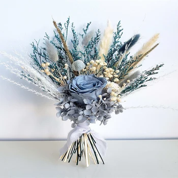 Натуральный Сушеный Цветок Синий Букет Невесты Свадебные Букеты Букет для украшения свадьбы Сушеные Живые Цветы Декор Искусственные Растения