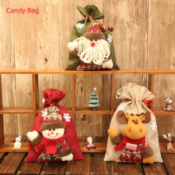 2024 Рождественские украшения для пакетов с конфетами, объемные настольные фигурки из красного льна, пакеты для конфет, пакеты для рождественских подарков