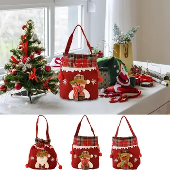 Рождественские Подарочные Пакеты Санта Клаус Снежинка Льняной Полосатый Мешок Для Конфет Многоразовый Тканевый Шнурок Goody Bag Для Дней Рождения Рождество
