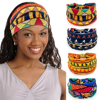 Широкая эластичная повязка на голову с цветочным принтом в стиле ретро для женщин, Аксессуары для волос, Бандана для мытья, Тюрбан для йоги, Повязка на голову, Капюшон для волос