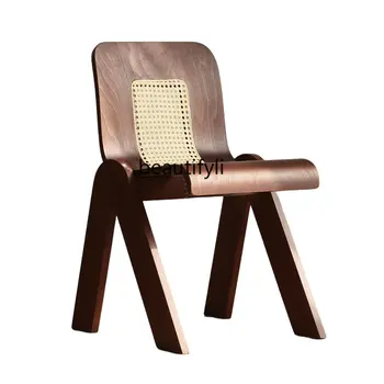 Обеденный стул средней древности, бытовой стул со спинкой из массива дерева, Ротанговый балкон, Современный минималистичный обеденный стол и стул для отдыха