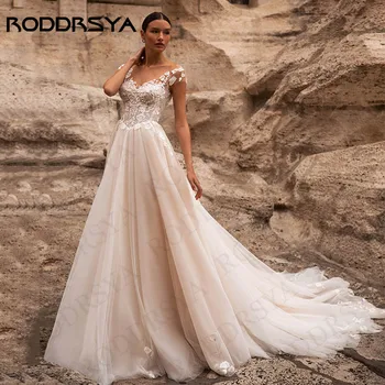 Свадебное платье RODDRSYA Изысканные Свадебные платья А-силуэта для невесты С короткими рукавами, Кружевные аппликации на спине, Тюлевые свадебные платья