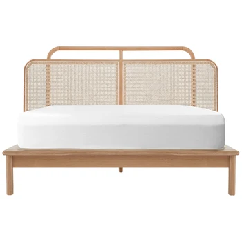 Кровать из массива дерева, современная роскошная двуспальная кровать из ротанга, мебель для проживания в семье