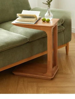 Боковой шкаф для дивана из массива дерева, передвижной приставной столик С-образной формы на колесиках, мини-журнальный столик, угловой столик в гостиной, чайный столик