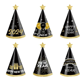 3D Бумажный колпачок Черное золото, реквизит для детской вечеринки, шляпы своими руками, Рождественский декор для дома, Новогодние подарки Natal Navidad 2023