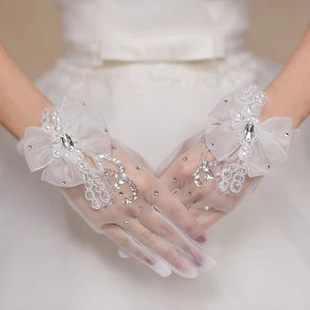Новые Корейские свадебные перчатки, аксессуары для белого свадебного платья, кружевная вышивка, украшение с бриллиантами на весь палец, бесплатная доставка