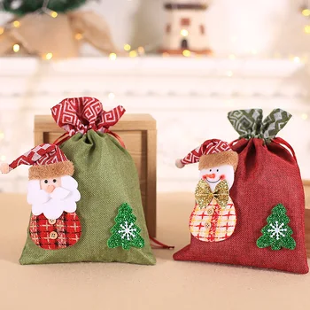 Рождественский декоративный подарочный пакет 2024 Года Детский Пеньковый ремешок Сумка для яблок Сумка для конфет И печенья Рождественский подарочный пакет