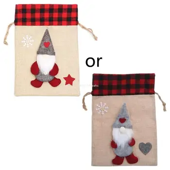 Подарочная сумка с рождественским гномом, красная/для серой шляпы, сумка с гномами на шнурке