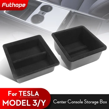 Автомобильный Центральный Ящик Для Хранения Futhope Для Tesla Модель 3 2021-23 Модель Y Контейнер-Органайзер Flocking Storage Case Держатель Салона Автомобиля