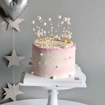 Металлический жемчужный топпер для торта Корона Принцесса Украшение торта Подарки для детей Декор торта на день рождения Головной убор Свадьба Детский душ Вечеринка Пользу