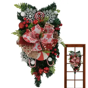 Рождественский набор из конфетного тростника, красно-белый декоративный набор с конфетами, перевернутые елочные венки для декора сада на открытом воздухе