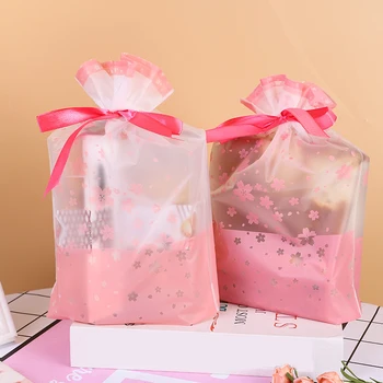 50шт Мешочек для конфет на шнурке с вишневым цветом, Снежинка, Хрустящий запеченный десерт, упаковка для закусок, подарочный пакет для вечеринки 22.5*6*32.7 СМ