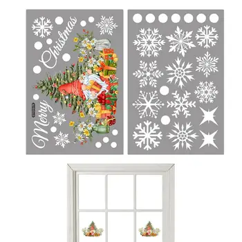 Рождественские наклейки на окно, снежинки, мультяшные наклейки из ПВХ, статические наклейки, рождественские украшения для стеклянной двери, витрины торгового центра