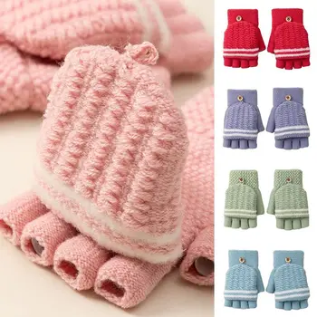 Флип-перчатки из пряжи с открытыми пальцами, модные студенческие утолщенные перчатки на полпальца, Мужские и женские зимние теплые варежки, защищающие от холода