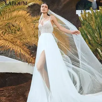 Свадебные платья LaBoum с высоким разрезом для женщин 2022, Сексуальные свадебные платья на тонких бретельках, Тюлевое платье трапециевидной формы, Новинка,
