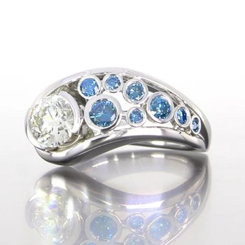 Креативные обручальные кольца Huitan сине-белые круглые фианиты, женские кольца серебристого цвета, женские кольца особого интереса для вечеринок