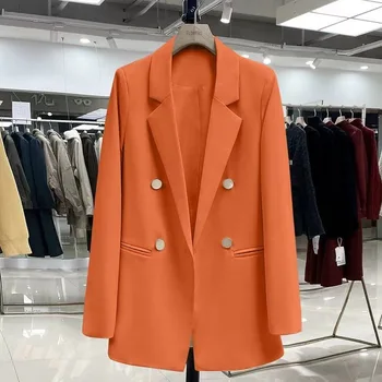 Оранжевый Женский костюм, цельнокроеный блейзер, женская весенняя Офисная женская деловая рабочая одежда, модное вечернее элегантное пальто для девочек, платье для выпускного вечера