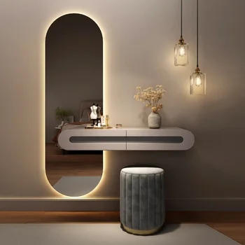 Подвесной столик для макияжа интернет-знаменитостей из массива дерева в стиле французского Крема в спальне, Умная комбинация зеркал для макияжа