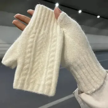 Женские перчатки на полпальца Зимние мягкие теплые шерстяные вязаные перчатки для рук Модные теплые перчатки на полпальца унисекс C073
