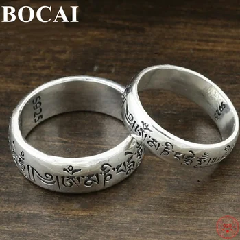 BOCAI Real S925 Серебряные Ювелирные Изделия Ретро Тибетский Перевод Истины Из Шести слов Пары Подарок Мода Мужчина и Женщина Кольцо