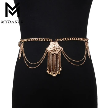 MYDANER 2017 Модные ювелирные изделия Винтажная цепочка для талии с Макси кисточками, Свадебная вечеринка, Массивная цепочка для живота для женщин