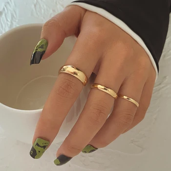 3 шт./компл. Минималистичное металлическое широкое кольцо золотого цвета для женщин, простое кольцо в виде круга в стиле панк, Готический ювелирный подарок