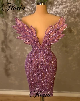 Фиолетовые коктейльные платья с блестками длиной до колена Для женщин, специальные вечерние платья без рукавов, клубные платья Robes De Bal