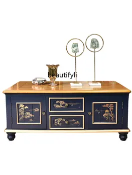 Журнальный столик в стиле Кантри в американском стиле, массив дерева, Винтажный обеденный чайный столик, окрашенный в светлый роскошный ящик для хранения вещей
