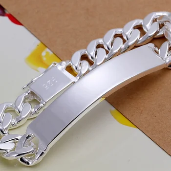 Очаровательный дизайн браслета из стерлингового серебра 925 пробы, благородный, довольно твердый, 10 мм для мужчин, женская ювелирная цепочка, модные геометрические формы