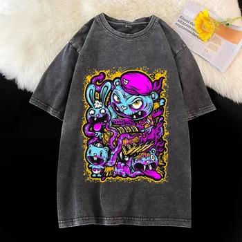 Мужская футболка Y2k с принтом медведя и кролика, выстиранная, Женские хлопчатобумажные футболки, уличная одежда с коротким рукавом, футболки, топы, потертый ropa