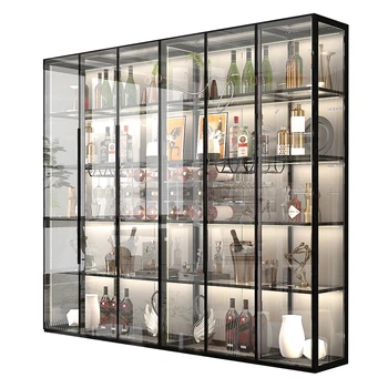 Современная и минималистичная перегородка в гостиной, стеклянный винный шкаф от пола до потолка, коллекция light luxury, прозрачный дисплей