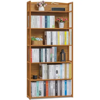 Регулируемый Высокий Книжный шкаф-органайзер, Стеллажи для отдельно стоящего хранения для гостиной, кабинета, балкона, офиса, натуральные