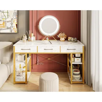 Туалетный столик для макияжа, комод в спальне, мебель Современный письменный стол, мебель из белого мрамора и позолоченных ножек 48 дюймов