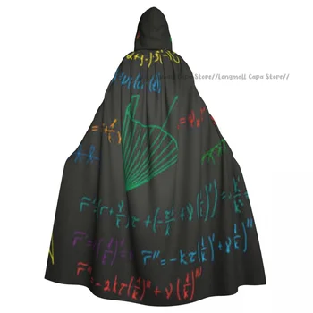 Плащ для взрослых на Хэллоуин с математическими красочными формулами, Средневековый костюм с капюшоном, длинное платье-пальто