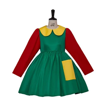 Косплей La Chilindrina Платье Женское Плиссированное Красно-Зеленое платье Платье из Комедийного фильма Наряд на Хэллоуин