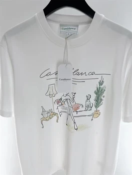 Футболка с цифровой печатью 23SS Casablanca, Мужские и женские повседневные футболки, футболка, Одежда в стиле хиппи