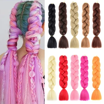 60 см Красочные синтетические плетения для наращивания волос, гигантские косички для наращивания волос, парики для женщин, сделай сам, волосы для косичек, фиолетовый, розовый, красный
