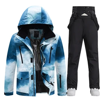 2023 Новый лыжный костюм для мужчин, зимняя ветрозащитная водонепроницаемая Толстая теплая лыжная куртка и зимние штаны, Уличная мужская одежда для сноуборда