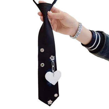 Галстук для школьницы, детский галстук в виде сердечка со стразами, галстуки в виде цветка в виде сердечка, галстук для школьной формы, галстук JK, предварительно завязанный галстук