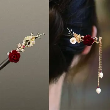 Инструмент для создания прически с розами Цветочный подарок Новая Шпилька в китайском стиле, головной убор Hanfu, Кисточка, палочка для волос, Геометрическая палочка для волос