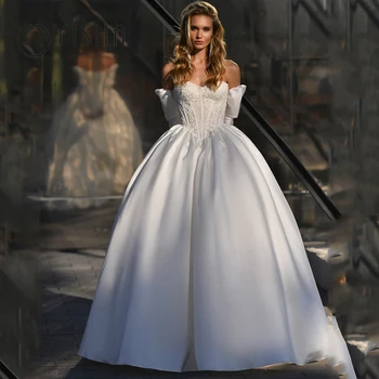 Элегантное Атласное Бальное Свадебное Платье OYISHA Со Съемным Пышным Рукавом, Свадебное Платье С Нежной Кружевной Аппликацией Princess Vestido De Novia 2023
